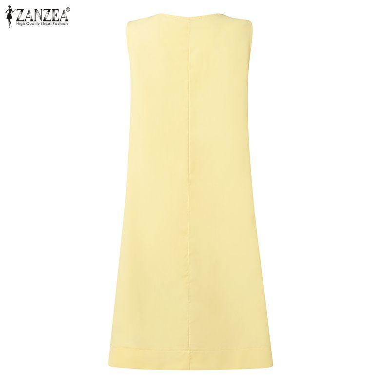ZANZEA Women Casual Round Neck Solid Color Summer Sleeveless Dress