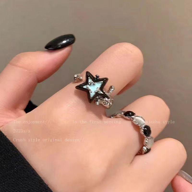 Contrasting Color Opal Star Ring, Women's Ins Tide Fashion Personality Couple Index Finger Ring, Niche Temperament Versatile Ring