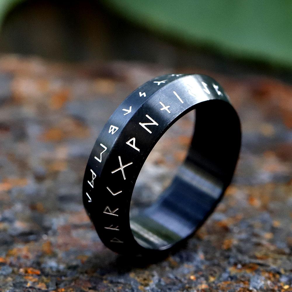 NEW Nordic Viking Letter Stainless Steel Rune Ring Simple Fashion Vintage Jewelry Gift for Men Women