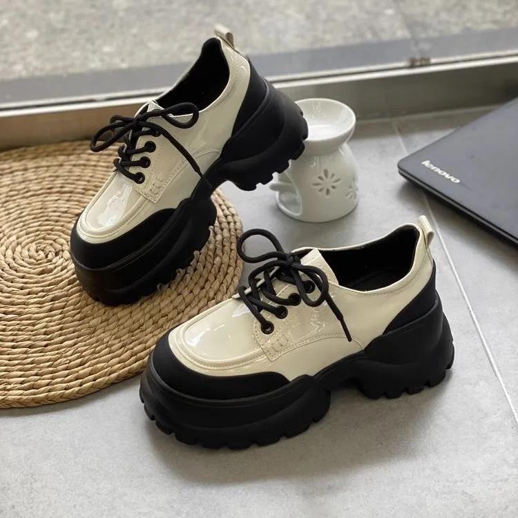 Women's Chunky Heel Mary Janes Shoes Spring British Style Pumps Platform Leather Shoes Female Fashion Dress Heeled Single Shoes