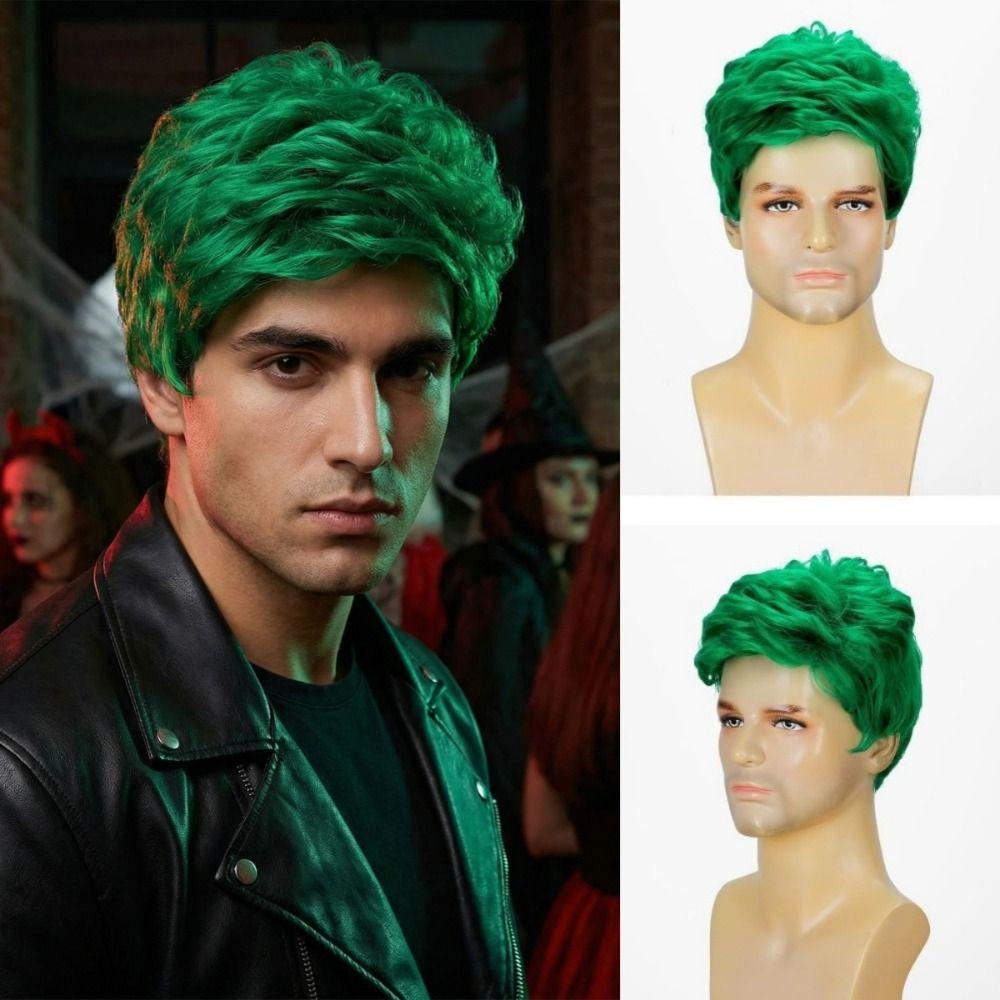 Green White Orange Men Wig with Bangs Natural St. Patrick's Day Wigs Carnival Party