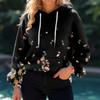 Women's Floral Print Loose Casual Long Sleeved Hooded Sweatshirt