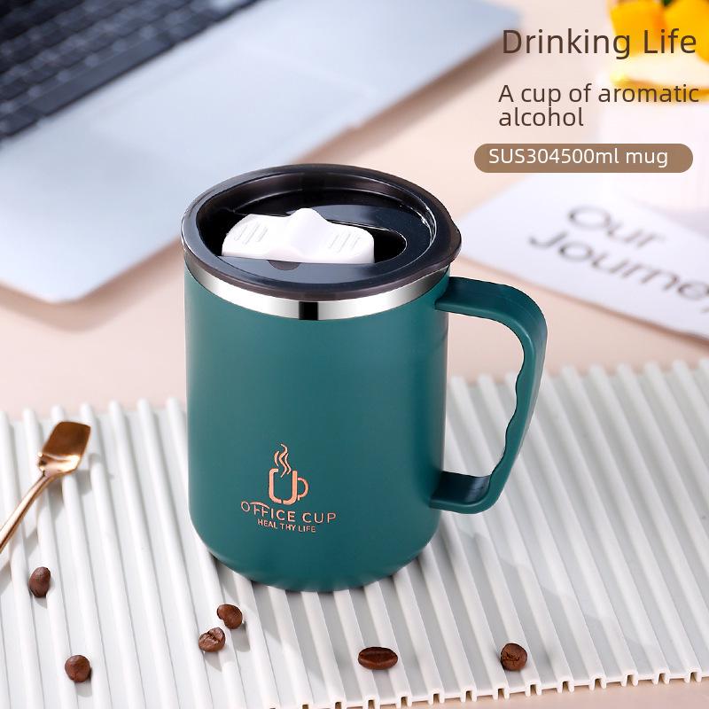 Stainless Steel Double-Layer Coffee Mug with Lid and Handle - Colorful and Portable Travel Mug