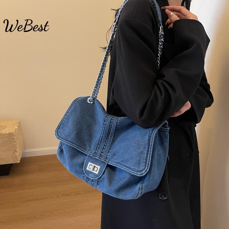 Denim Women's Large Capacity Chain Shoulder Commuting Bag