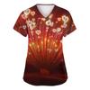 Women's Fashion Printed Short Sleeve V Neck Pattern Tops Pocket Working T-shirts