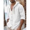 Camisa Elegante con Capucha y Botones para Hombre - Mezcla Ligera de Algodón y Lino, Perfecta para Actividades Casuales y al Aire Libre, Transpirable y Cómoda