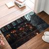 Small Town Night View Coffee Shop Doormat Neon Light Pattern Entrance Doormat Coffee Shop Welcome Mat Bathroom Anti Slip Carpet