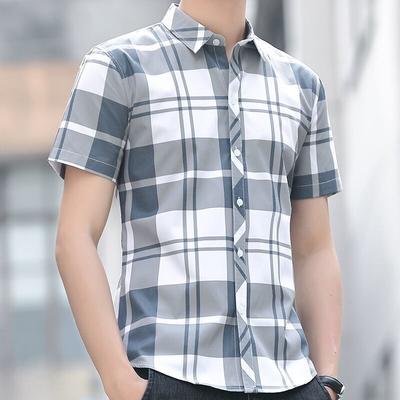 Fashion Shirt Men's Summer Short-sleeved Plaid Casual Slim Trend Non-iron Anti-wrinkle Shirt Blouse Men