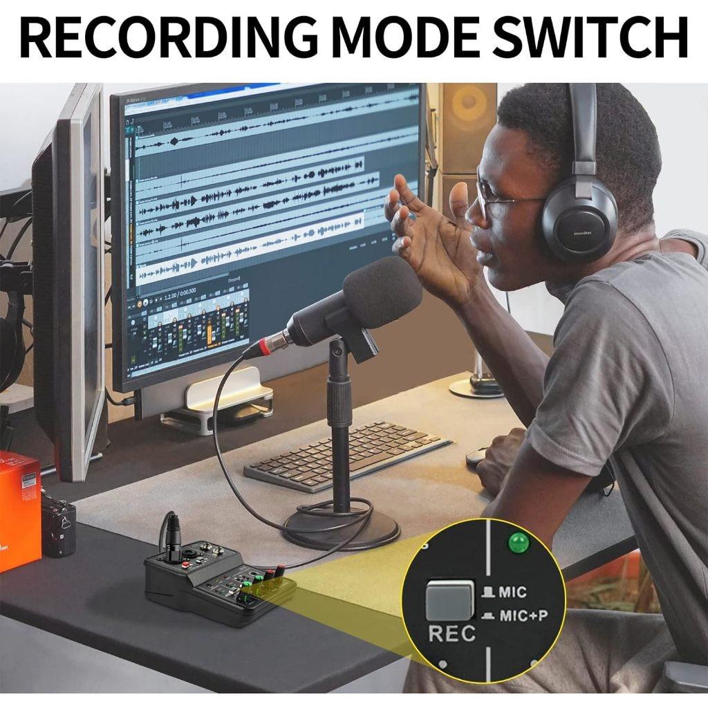 Portable Audio Interface Professional Mini External Sound Card Mixer 48V Computer Guitar Studio Dual Channel Audio Device