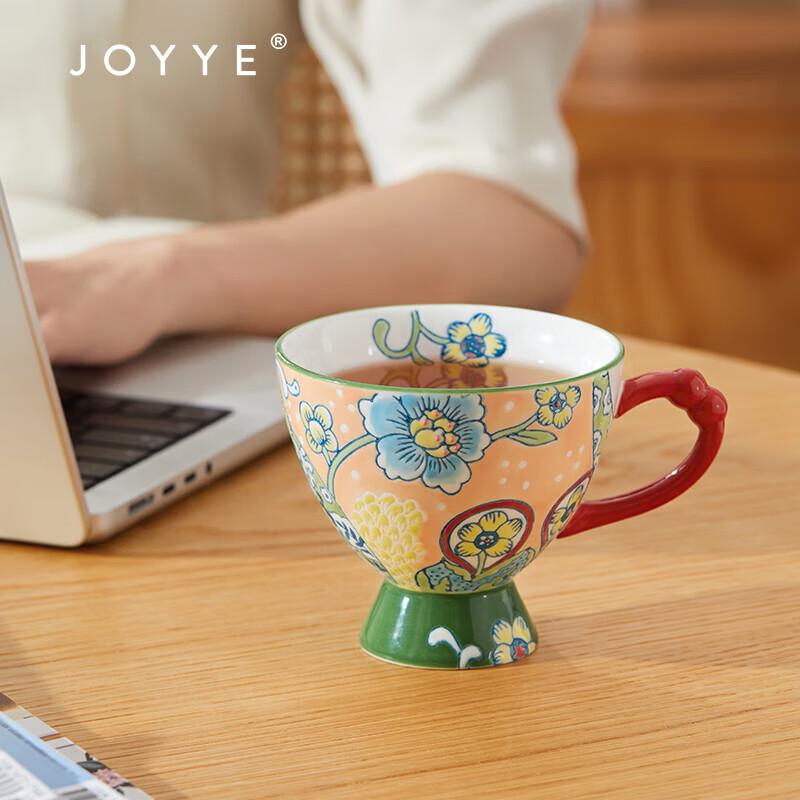 JOYYE Hand-Painted Peony Ceramic Mug