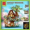 New 959PCS Cherry Blossom Flower Sakura Fantasy Treehouse MOC Architecture Model Assembly Building Block Puzzle Gift for Kid