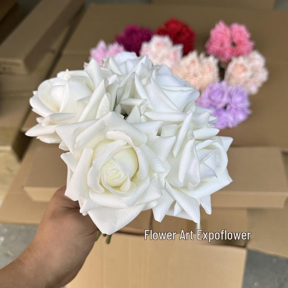 5-Head Rose Artificial Flowers Moisture-Touch Bridal Bouquet for High-End Home Decor.