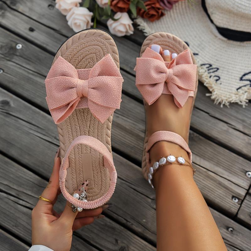 Fashion Women Sandals 2025 New Summer Lightweight Sandals Fashion Beach Casual Shoes Women Outdoor Bow Tie Flat Shoes Sandalias De Mujer
