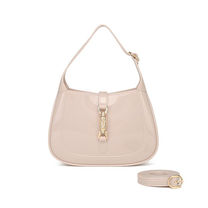 Women Shoulder Bags New Fashion Solid Color New Moon Package PVC Jelly Bags Leisure Handheld Bags Small Square Bag Crossbody Bag