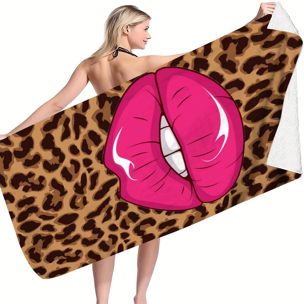 Cute Leopard Print Kiss Beach Towel Wrap Animal Print Summer Resort Pool Beach Accessory Home Decor Gift Idea for Women Girls