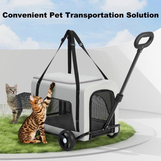 Köpek Pusetli 4 Tekerlekli Evcil Hayvan Pusetli 360° Dönebilen Geri Çekilebilir Saplı Havalandırmalı