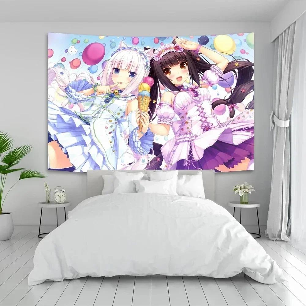 VIKAMA Anime Nekoparas Wall Tapestry Kawaii Background Cloth Wall Decoration Psychedelic Girls Dorm Pink Room Tapestry