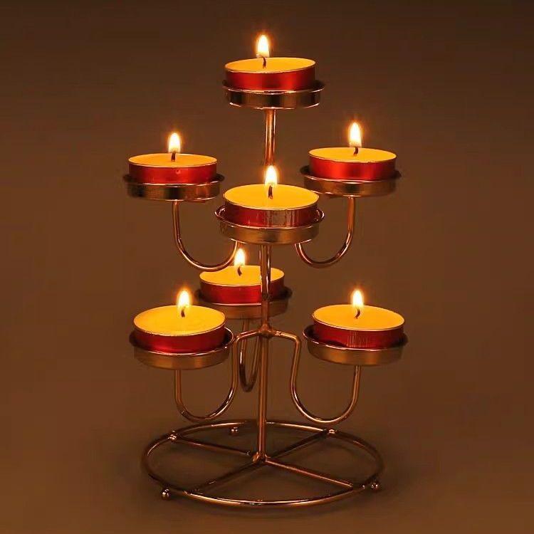 Exquisite Alloy Buddhist Altar Lamp Holder - Seven-Star Butter Candlestick Home Lighting Stand
