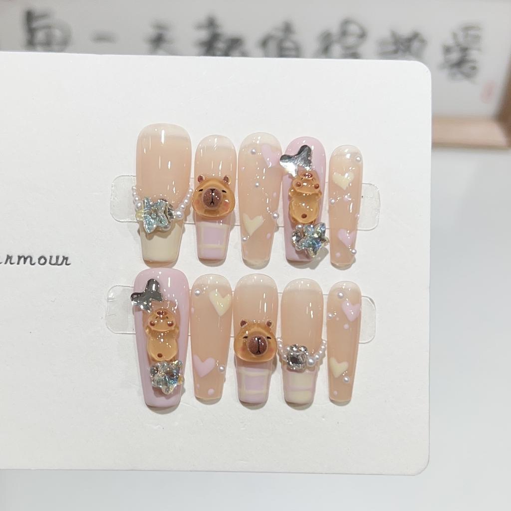 Pure Hand-wearing Armor Cute Kapibala Groundhog Candy Color Summer Manicure Removable Fake Nail Patch