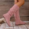Foreign Trade Women's Large-size Boots Autumn and Winter New Side Zipper Pleated Fashion Boots Flat Bottom Suede Round Head