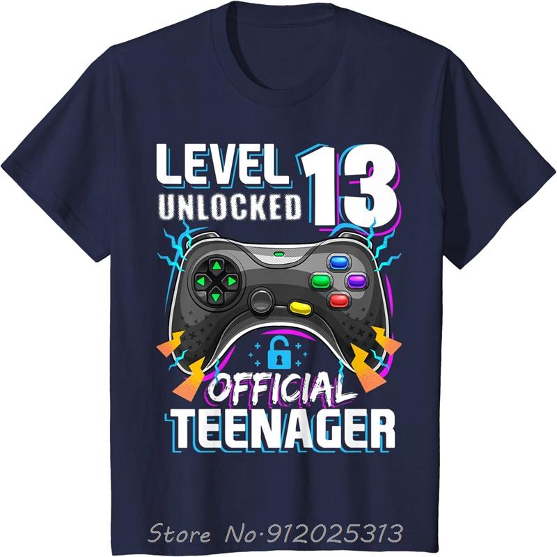 Level 13 Unlocked Official Teenager Video Game 13th Birthday T-Shirt Oversized Tshirt Unisex O-Neck Tshirt Fitness T-shirt