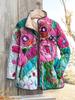 Women's Tropical Leaf Print Quilted Jacket Stand Collar Button Down Contrast Trim Casual Coat