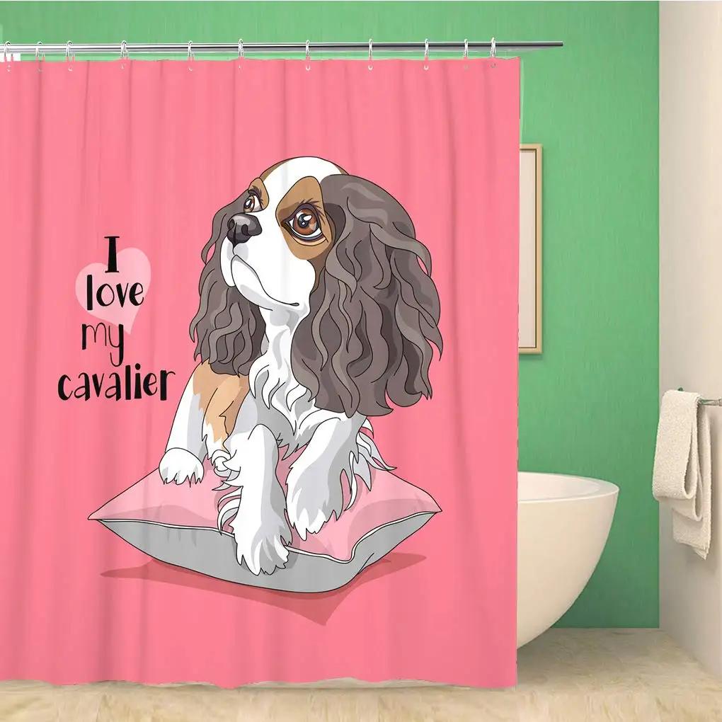 Cavalier King Charles Spaniel Hunde Duschvorhang Wasserdicht Polyester Stoff Badezimmer Duschvorhänge Badezimmer Dekoration Mit Haken