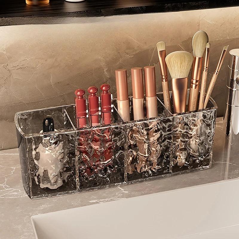 4 Grid Water Ripple Cosmetic Organizer Makeup Brush Lipstick Eyebrow Pencil Holder Desktop Storage Display Stand