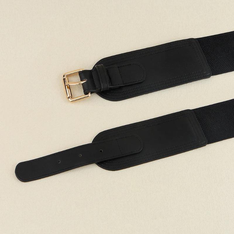 Elastic women's waist seal square pin buckle fashion belt Stretch wide belt with suit jacket