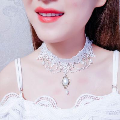 Vintage Gothic Short Statement Lace White Women Collar Bridal Necklace Choker Jewelry