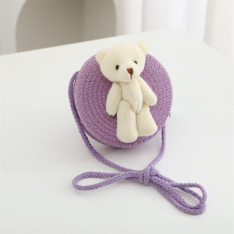 Children's Straw Woven Crossbody Bag - Small Girl's Phone and Coin Purse for Summer Outings and Seaside Trips
