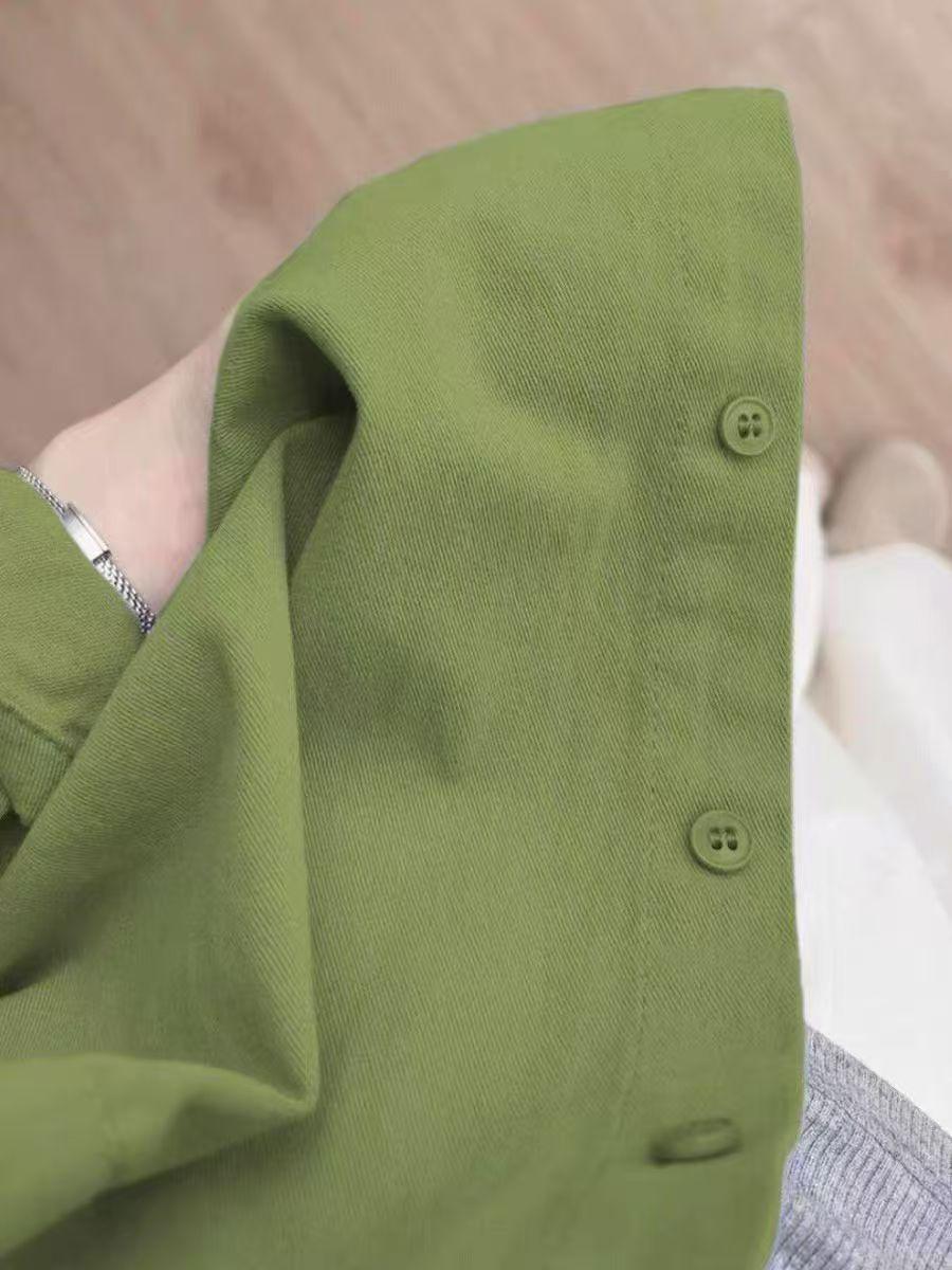 

Классическая рубашка-куртка из чистого хлопка с длинными рукавами: Универсальный, свободный крой для осени и зимы Medium зелёный