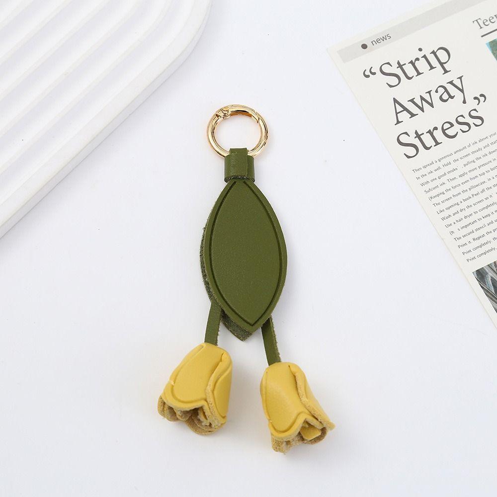Handmade Flower Pu Keychain Hanger Bag Charm Multi-color Tulip Leather Pendant  Men