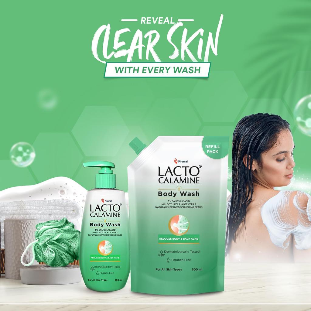 Lacto Calamine Salicylic Acid Body Wash Refill Pouch 500ml Pack of 1 For Smooth Clear Skin