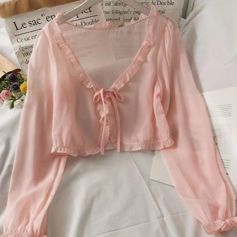 

Женская тонкая повседневная кружевная бант летняя солнцезащитная одежда женский кардиган рубашка одежда топы блузка для женщин XL