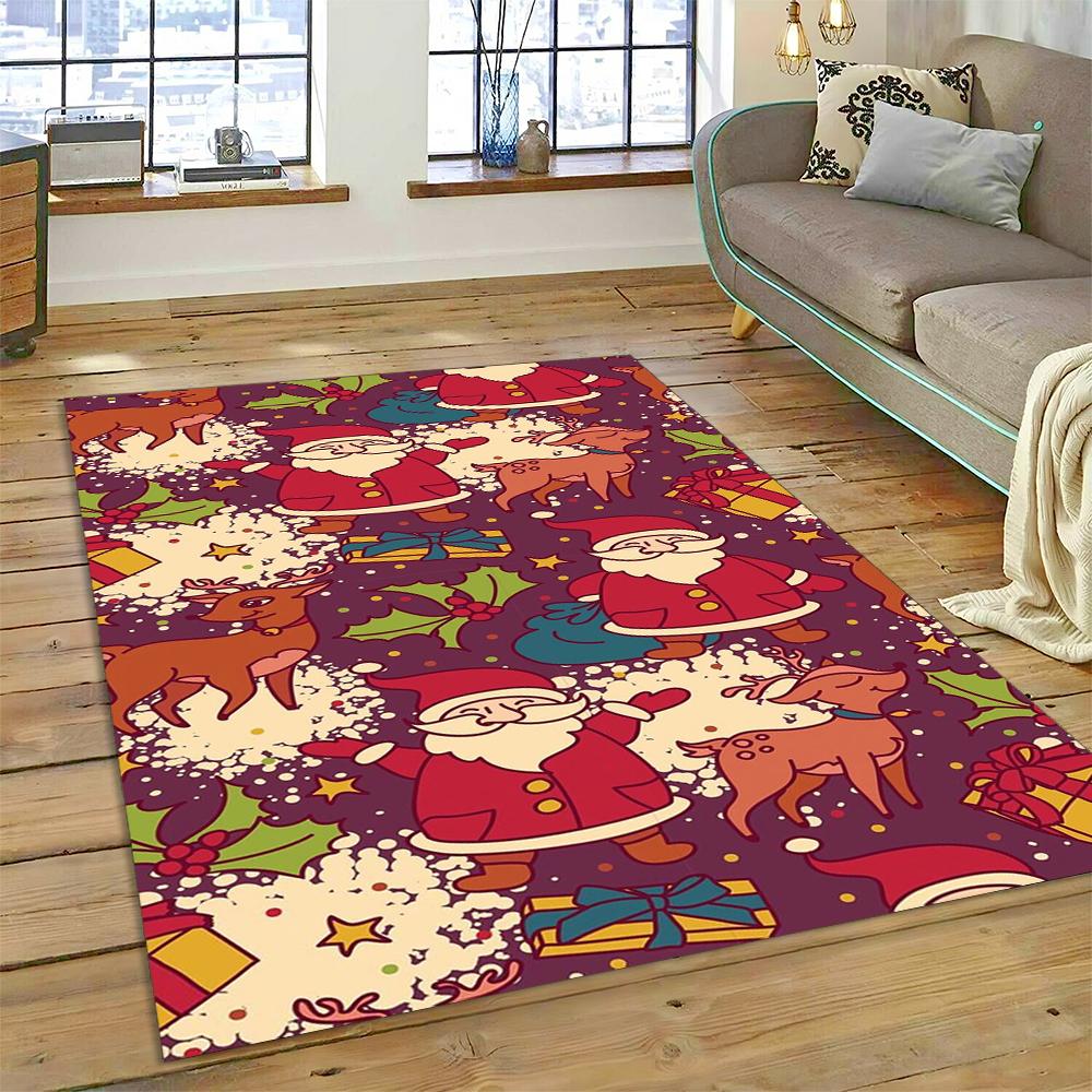 3D Merry Christmas Tree Santa Claus Cartoon Area Rug Large,Carpet for Home Living Room Sofa Doormat Decor,kid Non-slip Floor Mat