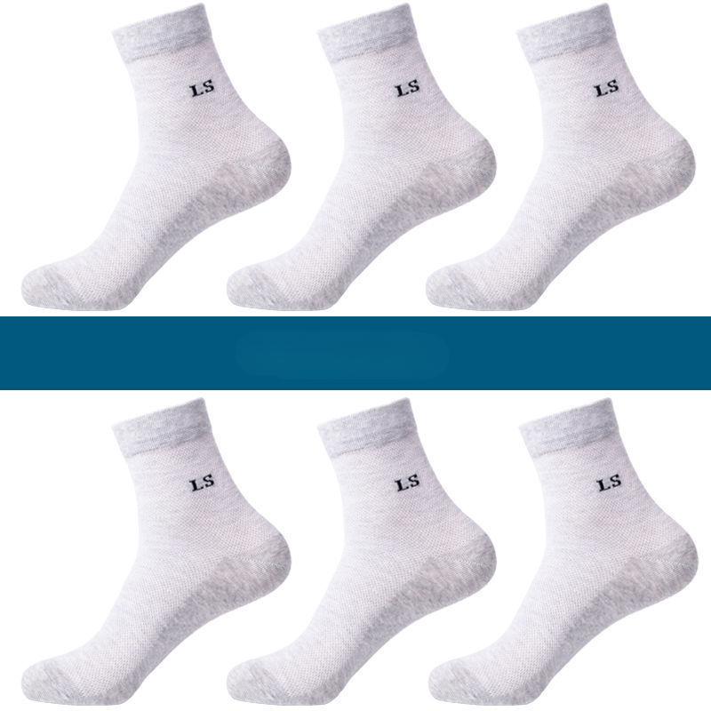 6 Pairs Men's Mid-Calf Socks Ultra-Thin Mesh Breathable Casual Anti-Odor Absorbent Summer Cotton Socks Comfortable All-Match Footwear