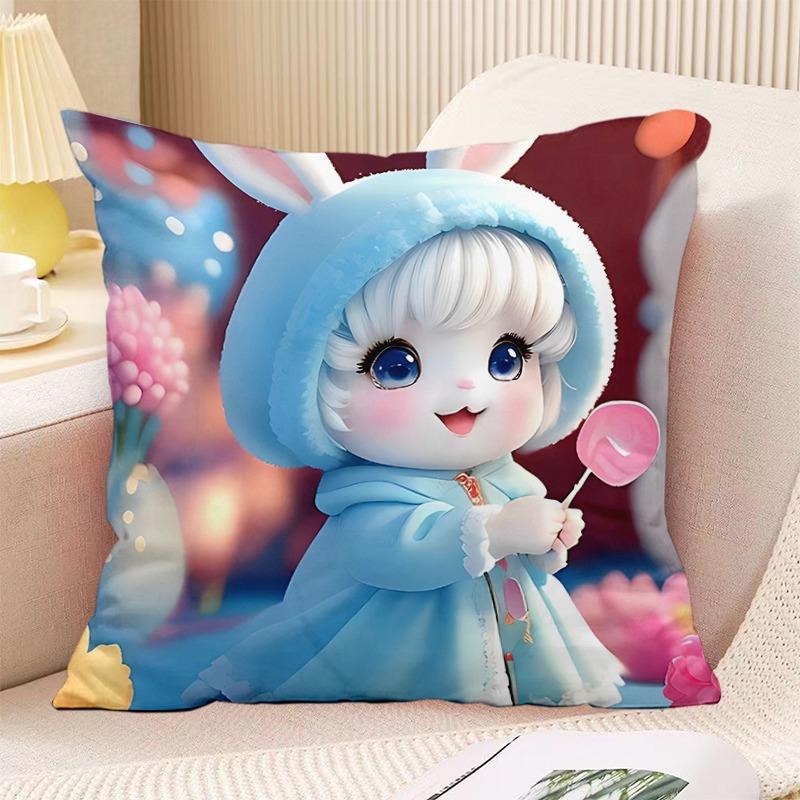 Schlafzimmer Wohnzimmer Quadratische Kissenhülle Niedlicher Hasen-Druck Dekorative Kissenhülle