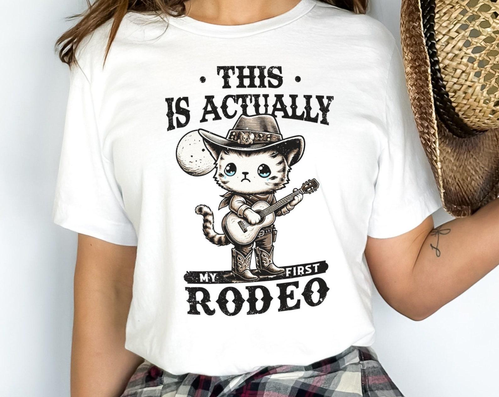 My First Rodeo Vintage Cat T-Shirt - Western Cowgirl Shirt, Country Music Inspired, Unisex Fit L