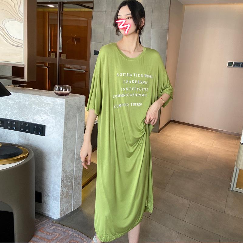 

Женская ночная сорочка из модала большого размера с летним принтом - Свободный крой, Платье-футболка, стройнящее, для беременности и дома Small Letter Long Dress