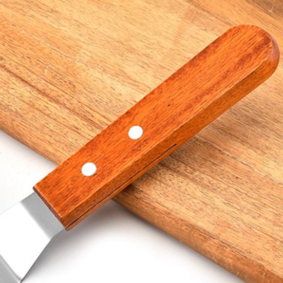 Wooden Handle Frying Spatula Non-stick Cookware Heavy Duty Portable Stainless Steel Slotted Spatula Kitchen Gadget