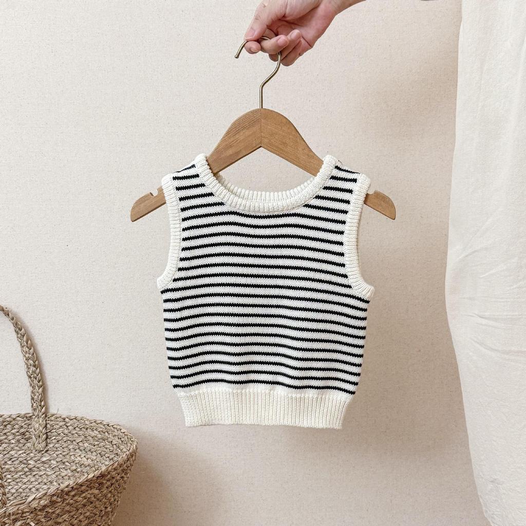 Infant & Toddler Striped Knit Vest - Spring/Autumn Korean Style, Unisex Baby Cotton Outerwear