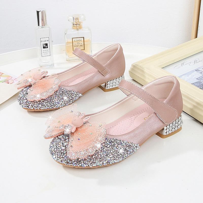 Summer 2025 Rhinestone Princess High Heels for Girls - Leather Shoes for Kids, Available in Small, Medium, Large Sizes