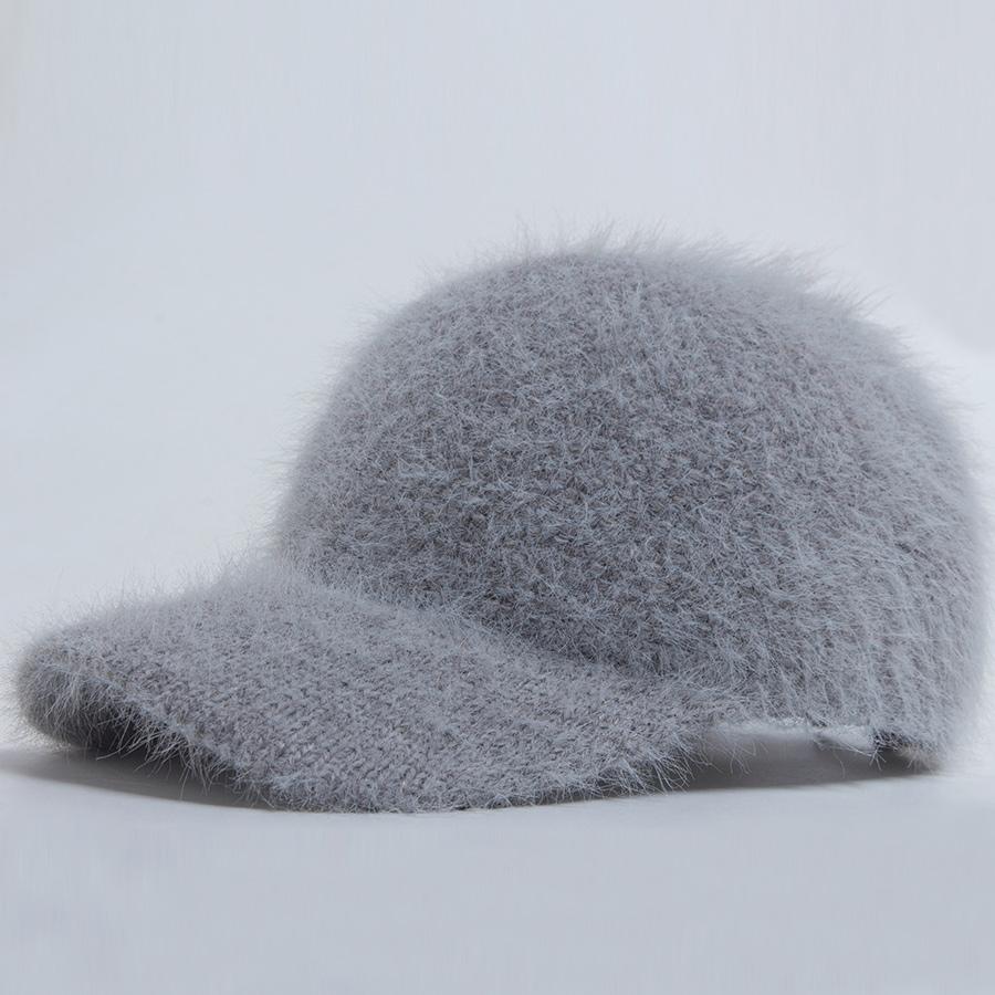 Knitted Faux Rabbit Fur Baseball Cap Women Fashion Autumn Winter Warm Hat For Ladies Female Casual Caps Woman Adjustable New