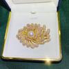 DIY Copper-Plated Gold Zircon Sunflower Brooch with Pearl Corsage Setting
