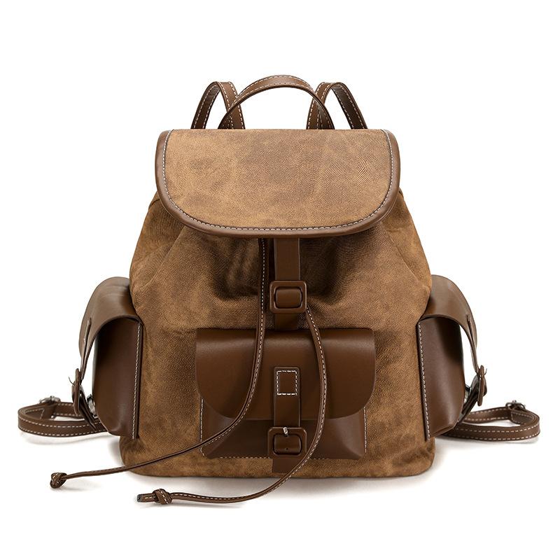 Лоскутный женский рюкзак в стиле ретро коричневый