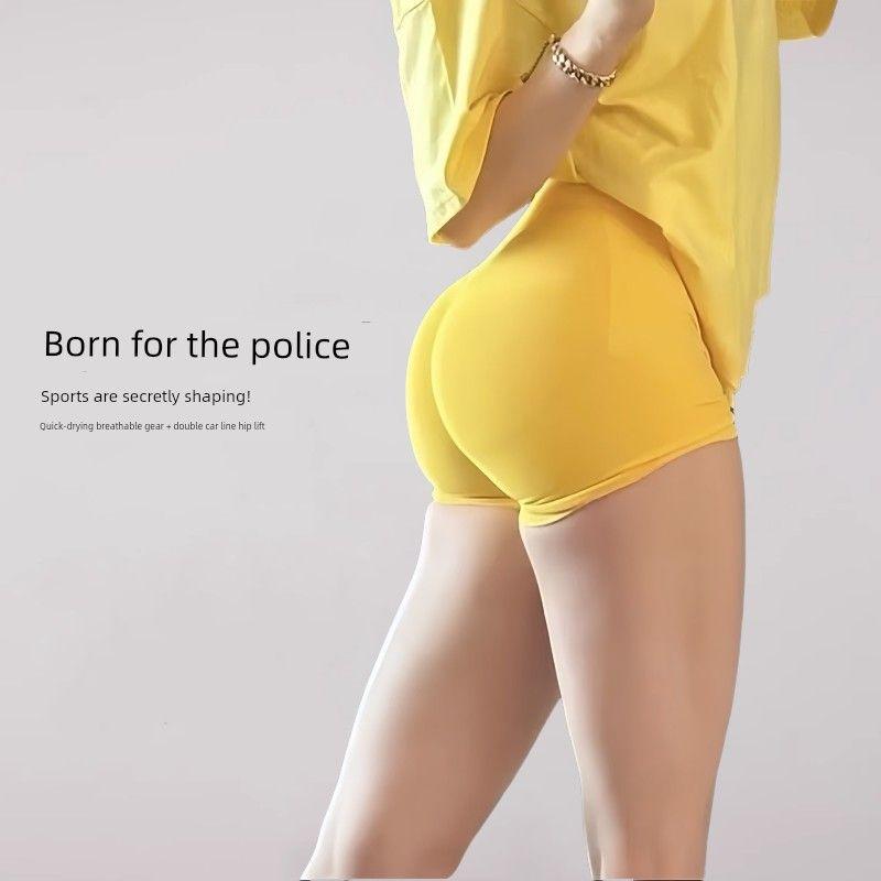 

Hip-Showing Fitness Yoga Shorts Women s Peach Three Points High Waist Belly Contracting High Elastic Hip-Showing Elastic Fitness Sports Hot Pants CHICKEN YELLOW S