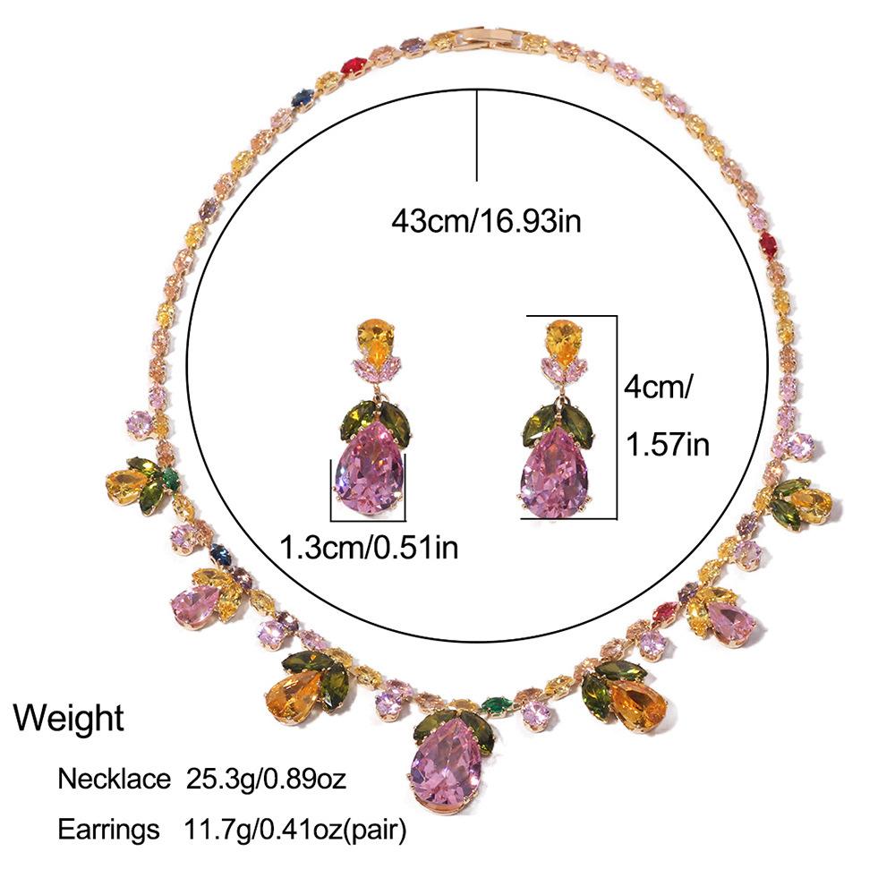 Luxury Waterdrop Pendant Jewelry Set Earring Pink Necklace For Women Bridal Wedding Exquisite Fashion Zircon Party Banquet Gift