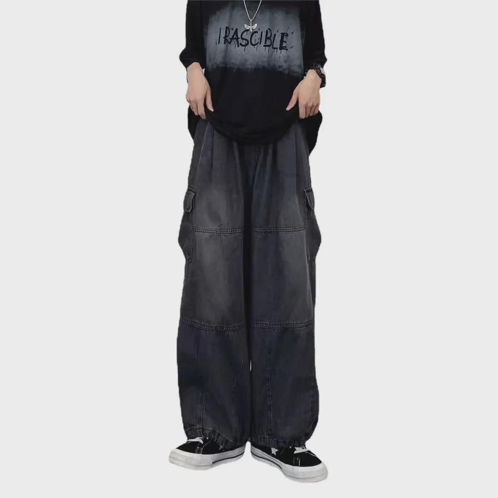 Trendy Japanese Wide-Leg Men's Overalls with Large Pockets - Summer Casual Loose-Fit Jeans