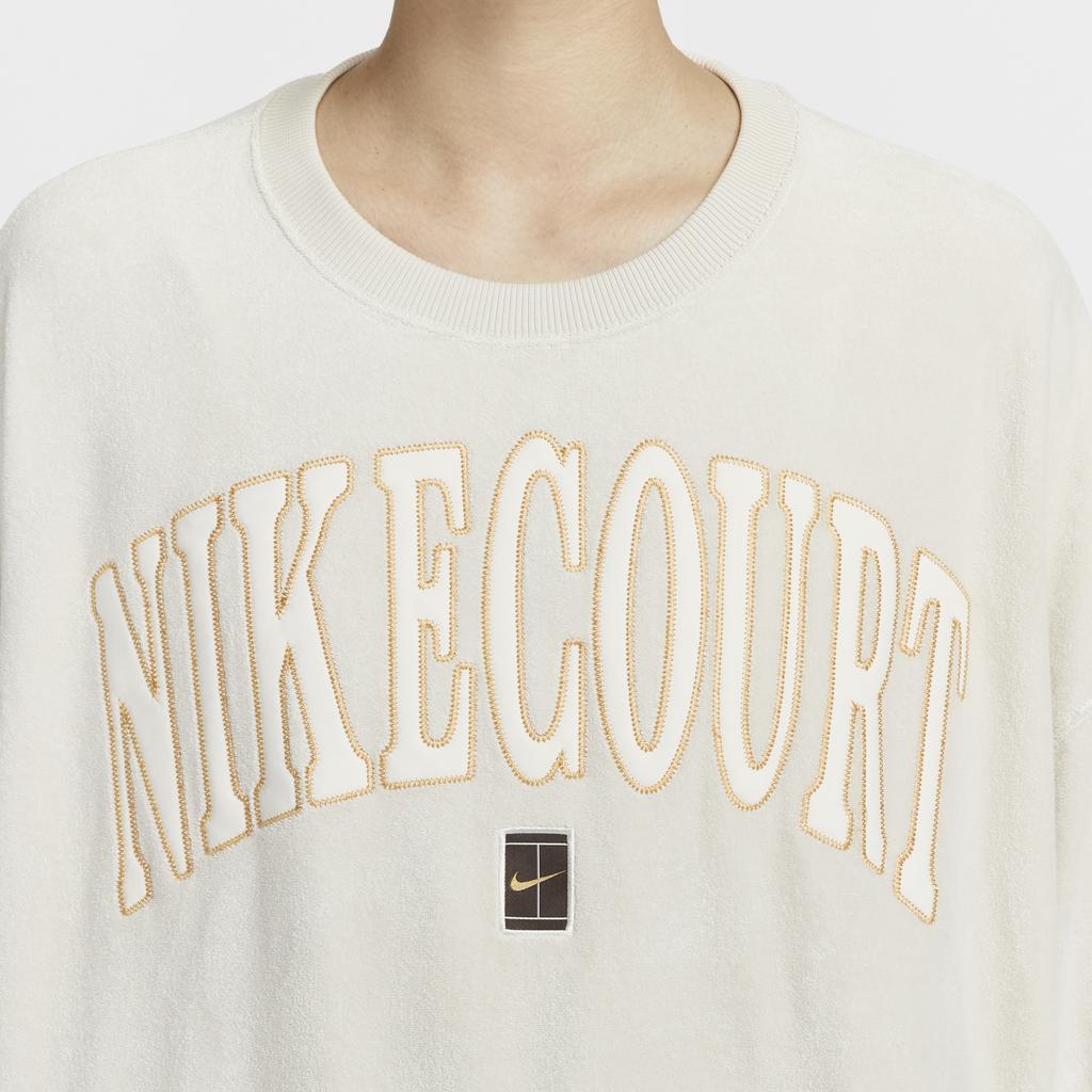 Nike Court Heritage Pohodlná mikina s kulatým výstřihem Dámská mikina Metalická-Zlatá Krémová FQ2243-104